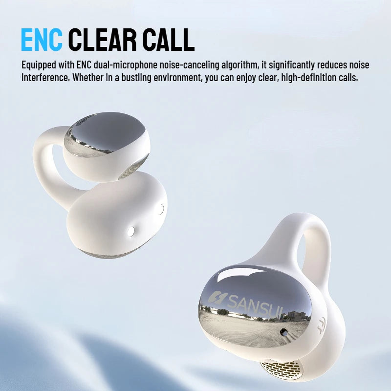 SANSUI W68 OWS Ear Clip Headphones Air Conduction Bluetooth 6.0 Earphones Dual ENC Clear Call TWS Wireless Earbuds with APP