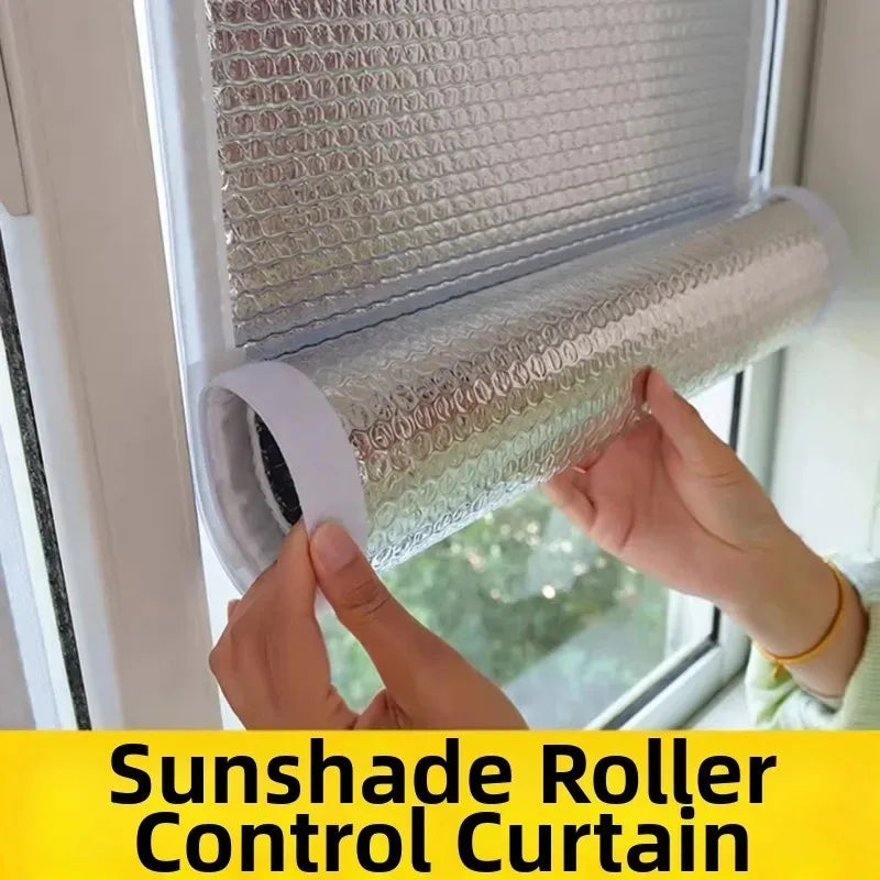 Double Sided Aluminum Foil Sun Block Curtain Retractable Heat Insulation Roller Blind Anti-UV Heat Insulation Window Sunscreen