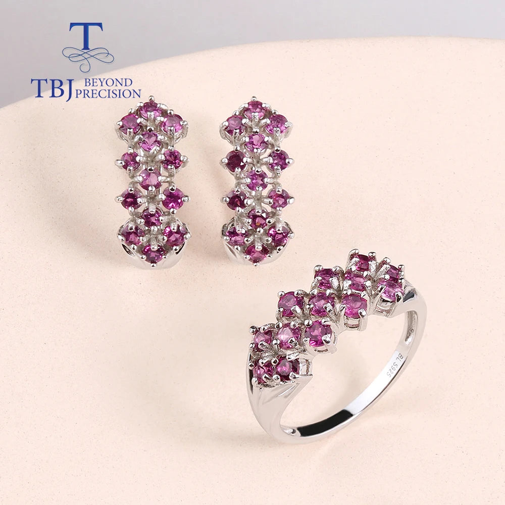 Natural Rhodolite Garnet Light luxury design Ring Earrings Jewelry set Women 925 sterling Silver fine jewelry