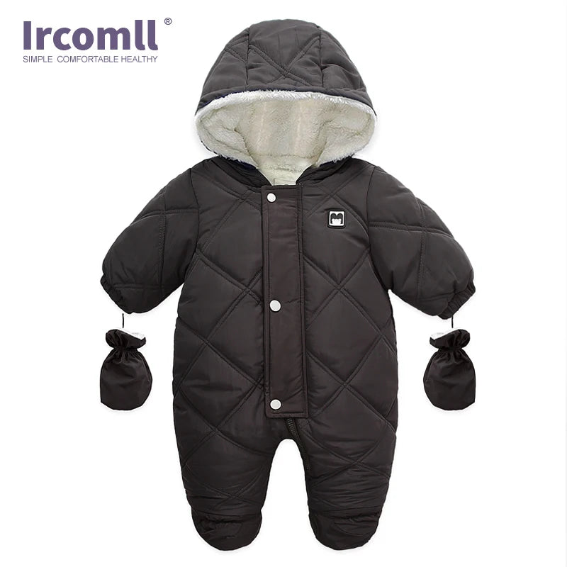 Ircomll Warm Infant Baby Jumpsuit Cotton Down Rompers Hooded Inside Fleece Boy Girl Winter Autumn Overalls Children Outerwear