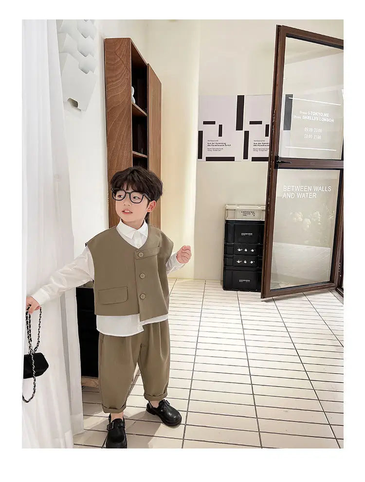 3 PCS set Spring Autumn Boy Clothing set Casual vest+ top+ Pant Kid Children baby toddler boy korea designer clothes 2-10 years
