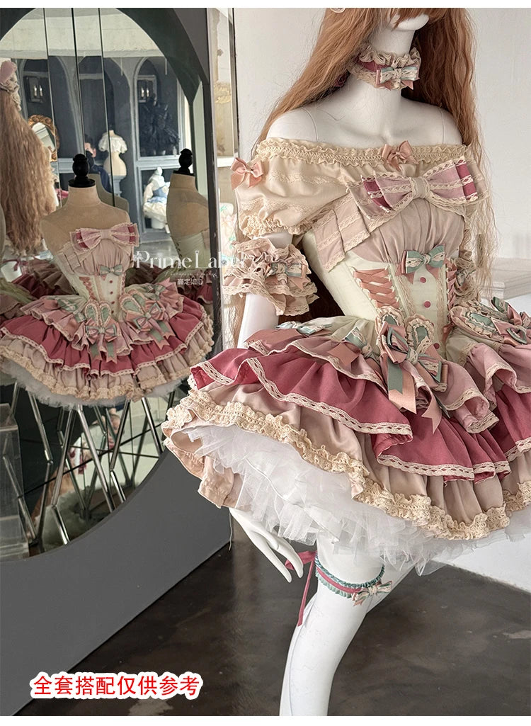 Sweet Cute Girls Lolita Clothing Accessories Set Princess Ribbon Lace Bow Headband Choker Necklace Bracelet and Leg Ring