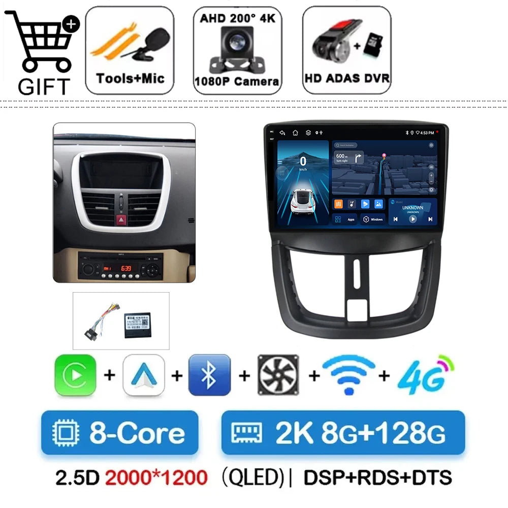 Car Radio For Peugeot 207 2006 - 2015 Multimedia Video Player Navigation Stereo GPS Android 14 wireless Carplay DSP RDS 5G WIFI
