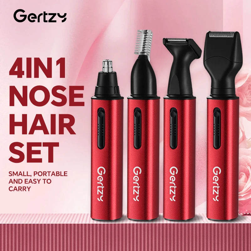 1 rechargeable ear and nose hair clipper kit - USB charging, 4 interchangeable heads, men's and women's portable design