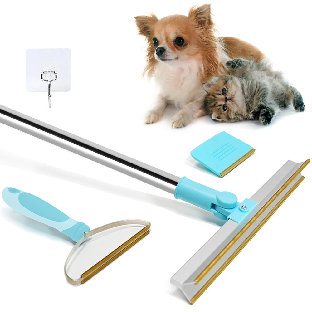 Pet Hair Remover Set Carpet Rake for Pet Hair Removal Adjustable Long Handle Dog Cat Hair Broom Reusable Fur Lint Remover
