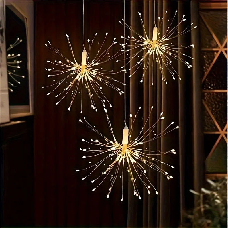 4pcs Solar Firework Lights LED Copper Wire with 8 Modes Solar Powered for Outdoor Wedding Christmas Party Solar Garden Light