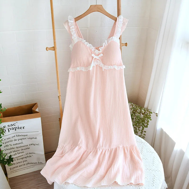 Cotton Solid Color Long Style Nightgown for Women Sleepwear Spring Summer and Autumn Casual Wear Cool Night Gown for Women