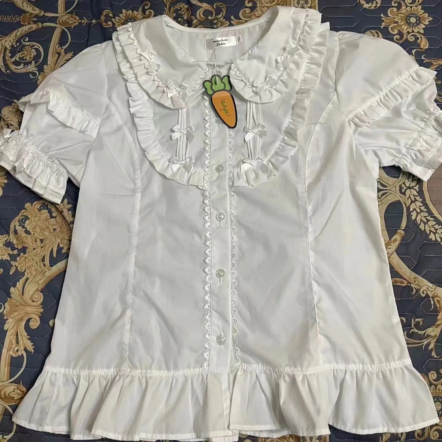 Spring Blouse Women Japanese Kawaii Cute Lace Patchwork Peter Pan Collar Shirt Vintage Sweet Embroidery Top Blusas