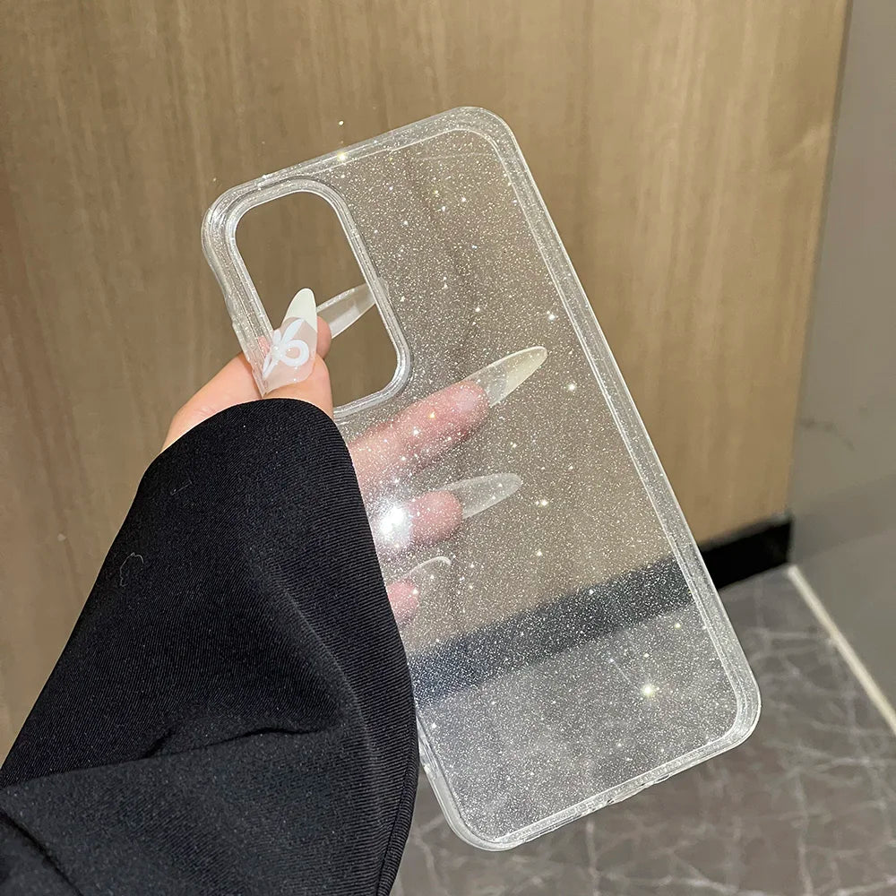 Luxury Bling Glitter Clear Case For A55 5G A56 A36 A54 A15 A16 A24 A25 A12 A05 A06 A05s Shockproof Transparent TPU Cover Funda