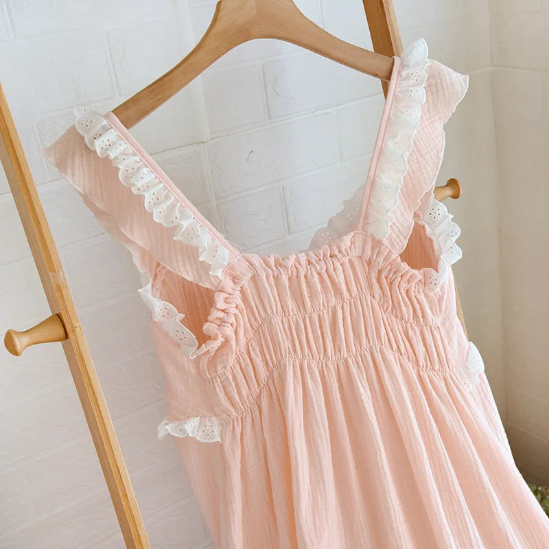 Cotton Solid Color Long Style Nightgown for Women Sleepwear Spring Summer and Autumn Casual Wear Cool Night Gown for Women