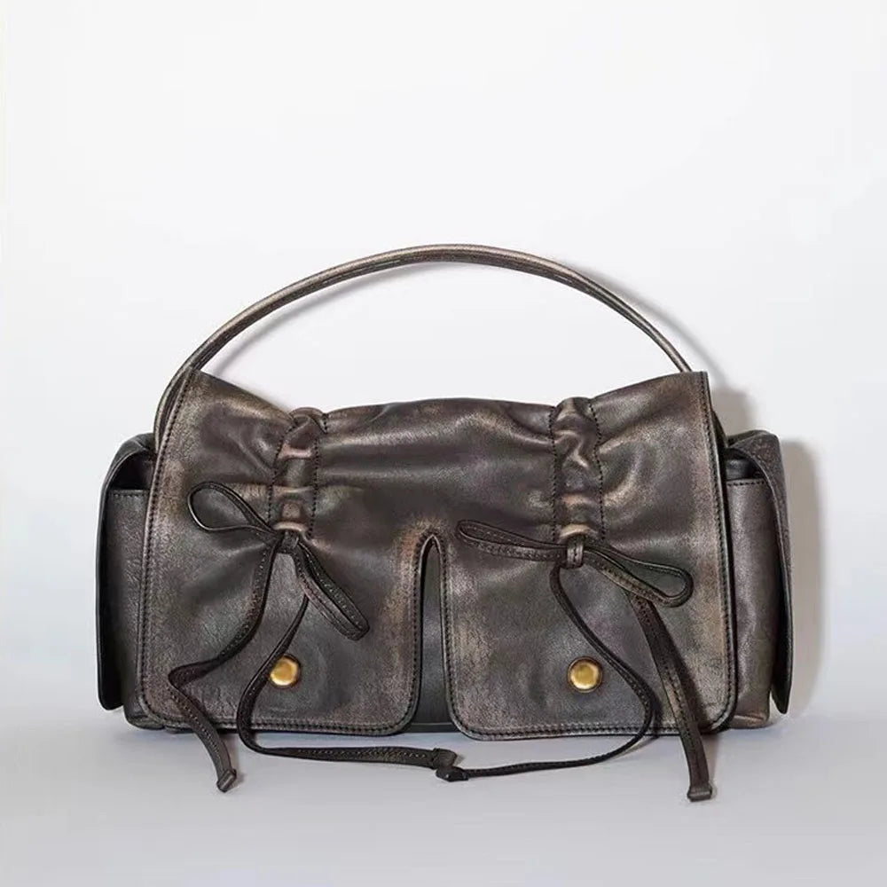 Luxury Designer Handbags And Purses Moto & Bike Drawstring Bow Bags For Women 2024 New In Vintage Pleated Shoulder Crossbody