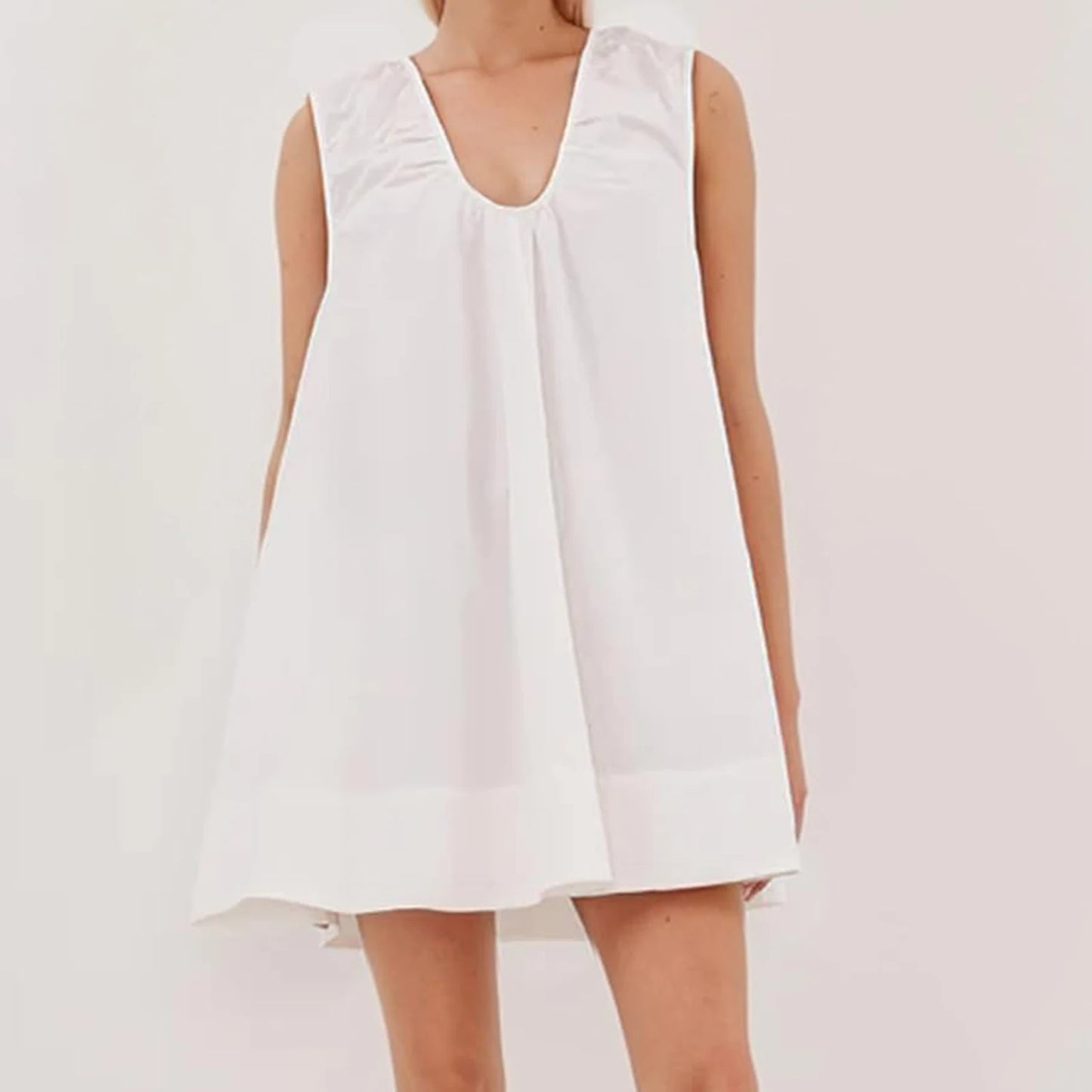 New Fashion Womens V Neck Tank Dress Sleeveless Solid Color Loose Beach Dresses With Pocket Club Street Style Hot Sale S-XL