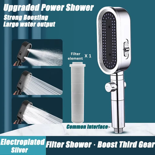 3 In 1 High Pressure Shower Head With Filter Handheld Adjustable Button Bathroom Shower Head Water Saving Bathroom Accessories