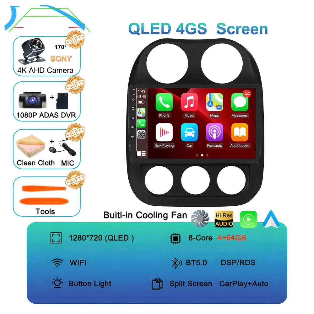 Android15 video Player Car Radio For Jeep Compass Patriot 2010 - 2016 Autoradio Stereo 2 Din GPS Navigation Carplay DSP WIFI+4G