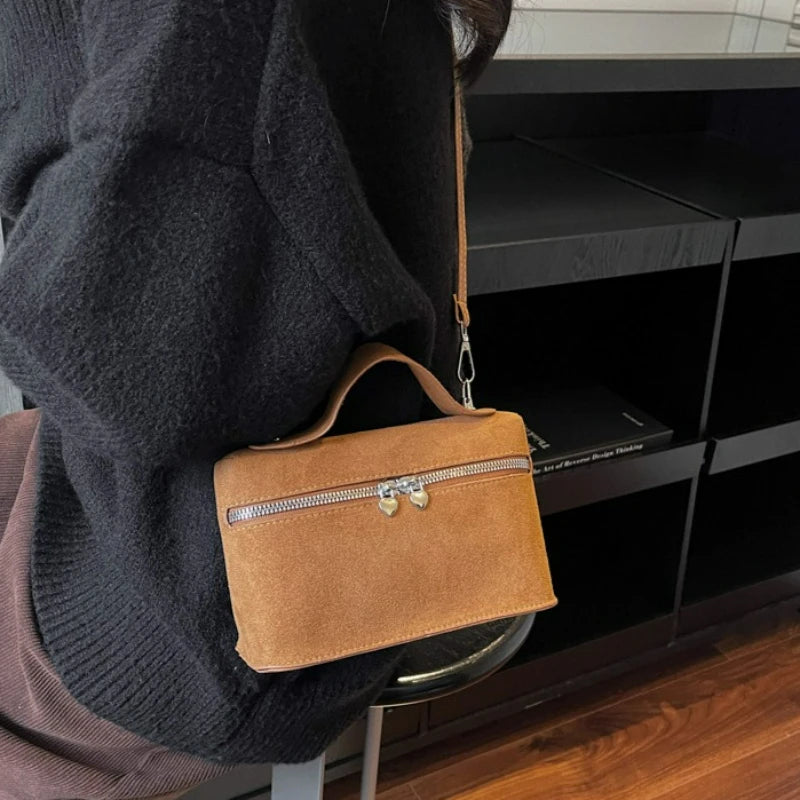 Luxury Suede Versatile Shoulder Bag  Purse Fall Winter Retro Matte Crossbody Handle Bag for Women Texture Simple Satchels Bag