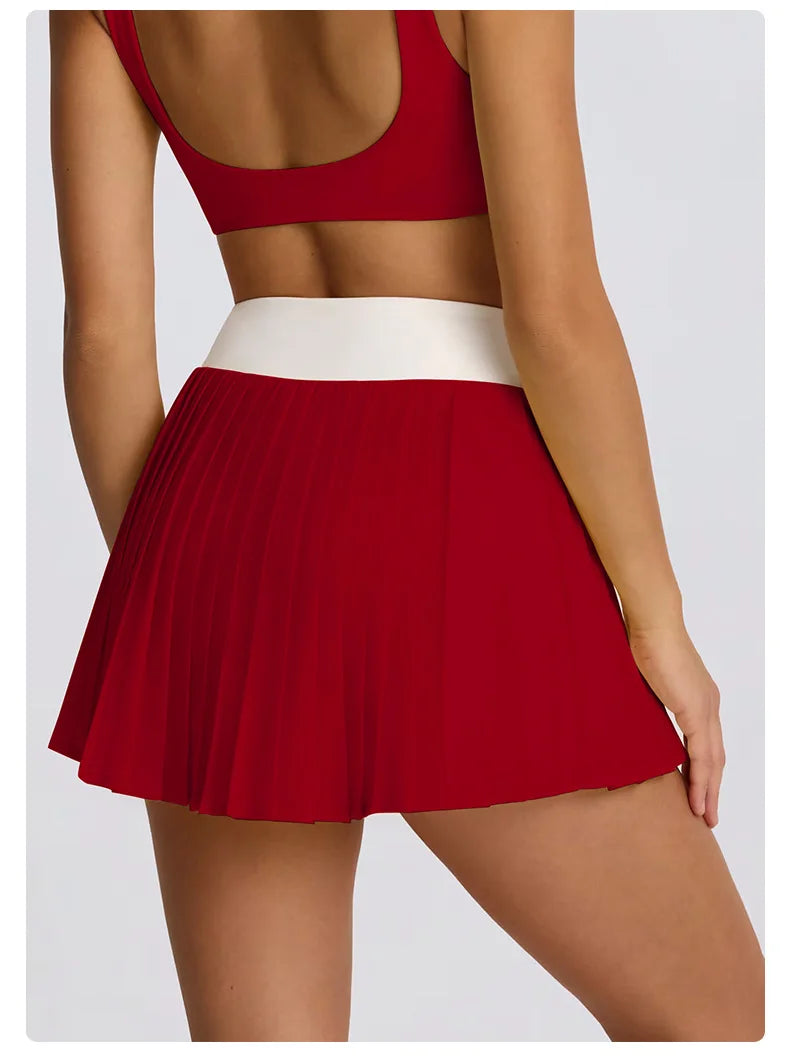 Women's High-Waisted Illusion Two-Piece Skort Quick-Dry Breathable Anti-Chafing Pleated Skirt for Running Gym Tennis