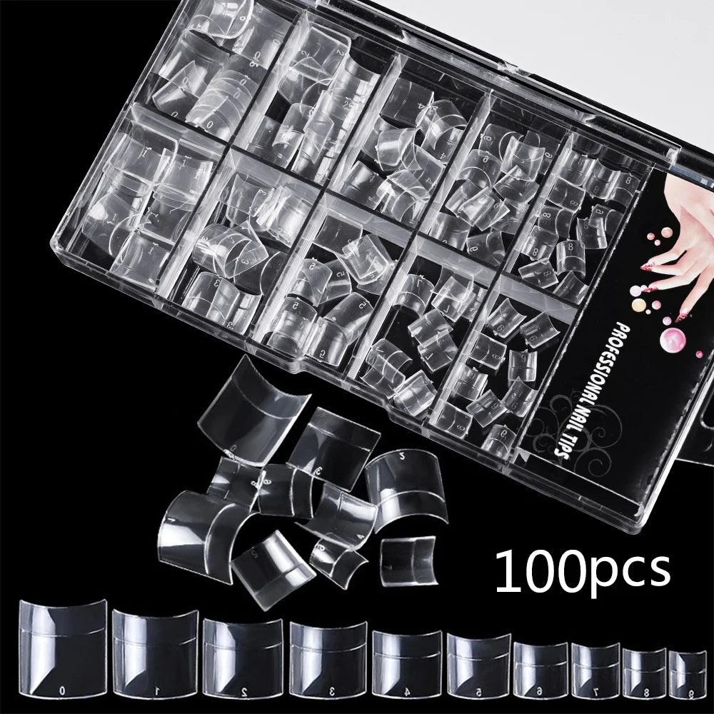 100Pcs Clear Short Square Nail Tips Half Cover Soft Gel French Fake Nail Tip Artificial Acrylic Press-Ons for Nail Extension DIY