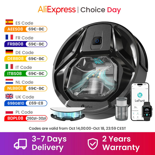 Lefant M320 Robot Vacuum Cleaner with Mop, 6000Pa Powerful Suction, Visible Dustbin, Carpet Detection, Alexa Voice Control