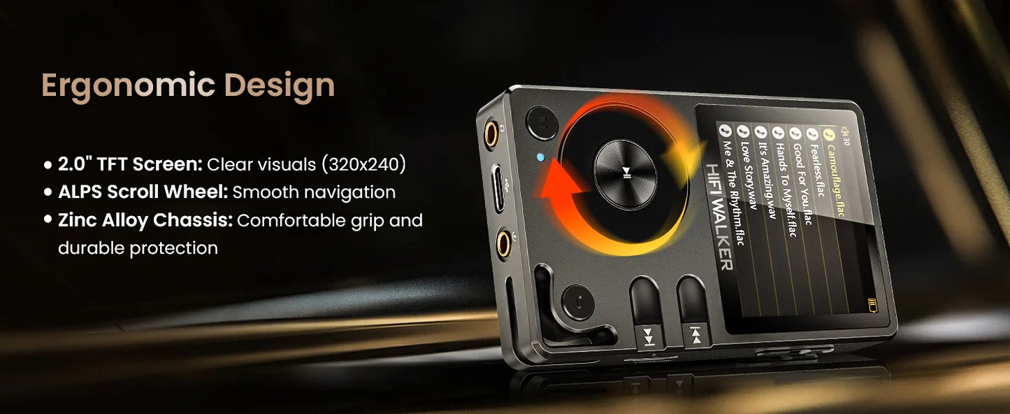 HIFI WALKER H2 Hi-Res MP3 Music Player Bluetooth Portable 128GB High Sound Quality  DAC FLAC APE Type-C Digital Audio Player