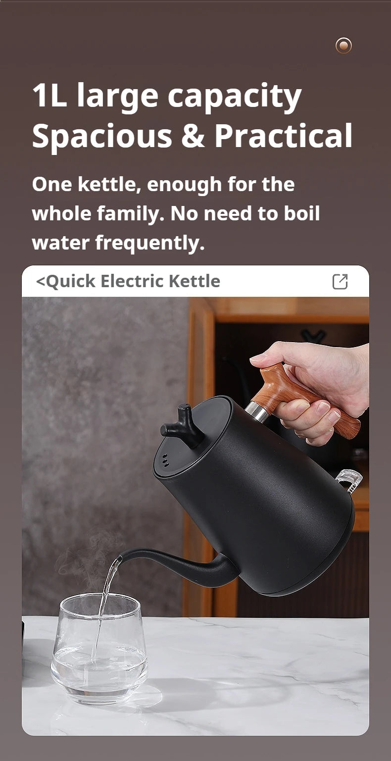 1L Stainless Steel Electric Kettle, Auto Shut-Off, for Pour-Over Coffee/Tea, Smart Temp Control & Mechanical Models