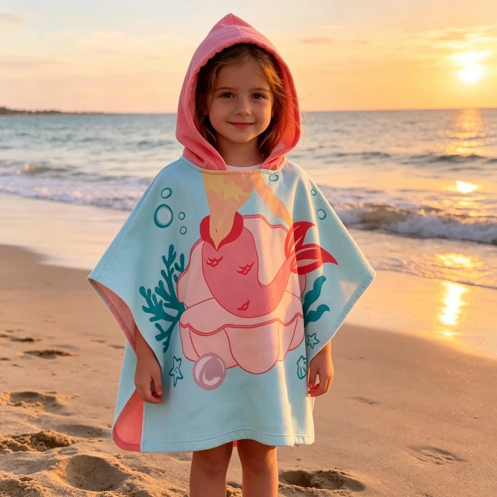 Children Bathing Stuff Kids Hooded Cape Towel Boy Cartoon Bathrobe Baby Swimming Towel Girls Unicorn Beach Towel Wrap Blanket