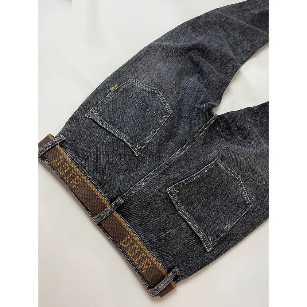 High Quality Fashion Luxury Washed Men's Slim Jeans Elasticity Black and Gray Classic Designer Cargo Denim Boyfriend Jeans Men