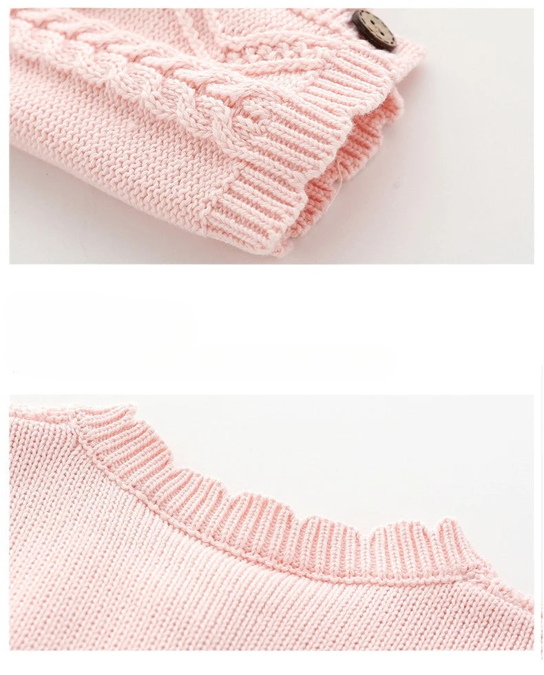 0-24M 100% Cotton Newborn Flower Baby Girl Romper Sweater Winter Clothes Knit Thick Warm Floral Embroidery Jumpsuit Outfit