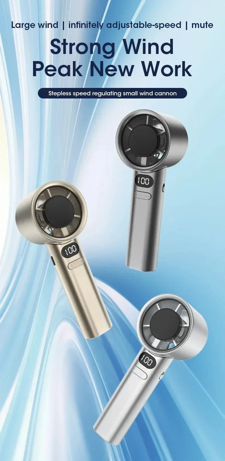 Mini Handheld Fan Portable Personal Highspeed Fans With Power Display USB Rechargeable 120 Wind Speeds Mini Handheld Fan