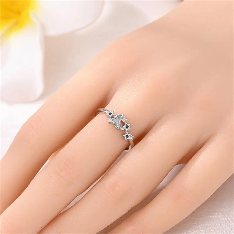 925 Silver Romantic Princess Pink Bow Rings For Women Fashion Star Moon Devil's Eye Ring Valentine's Day Wedding Jewelry Gifts