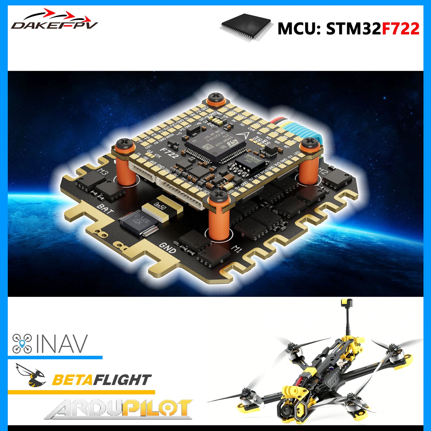 DAKEFPV F722 Flight Control FC 3-12S 100A 120A 4in1 ESC F722 Flight STACK 30x30mm For Remote Control FPV Racing Drone