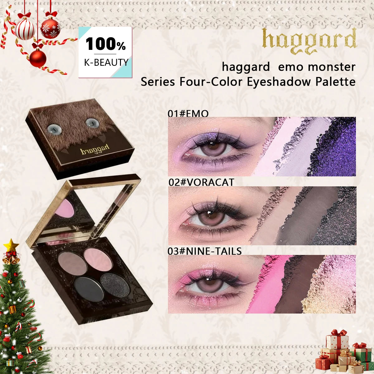 Haggard  Emo Monster Series Four-Color Eyeshadow Palette,Long-Lasting Pigmentation,User-Friendly,Multi-Texture Combination,Party