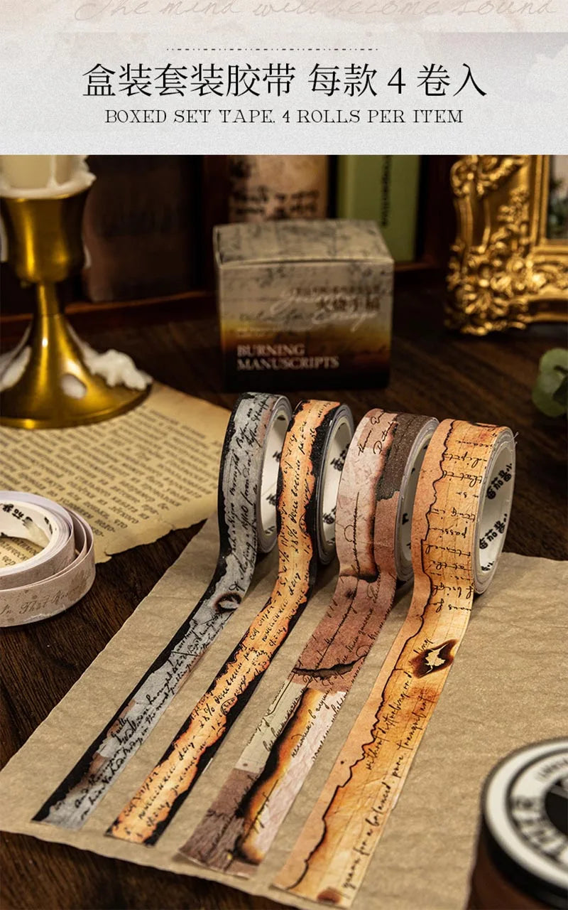 4Pc/Set Former Book Pavilion Series Paper Tape Washi Masking Decorative Collage Adhesive DIY Scrapbooking Hand Made Stationery