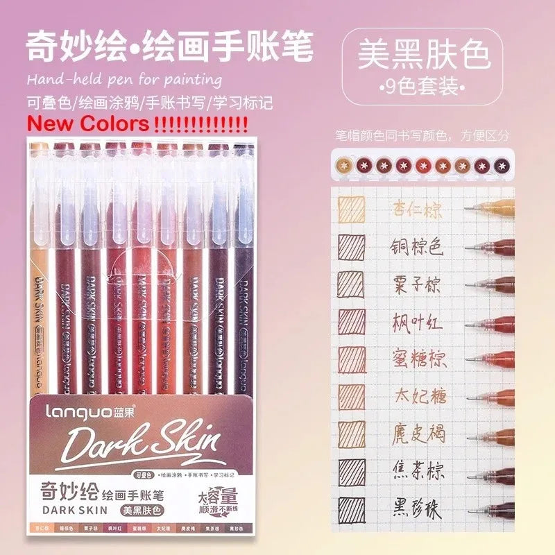 Languo 198/6 PCS Morandi Gel Pen Student Diary Scrapbook Painting DIY Gel Pen Set Coloring Book Drawing Pen School Supplies