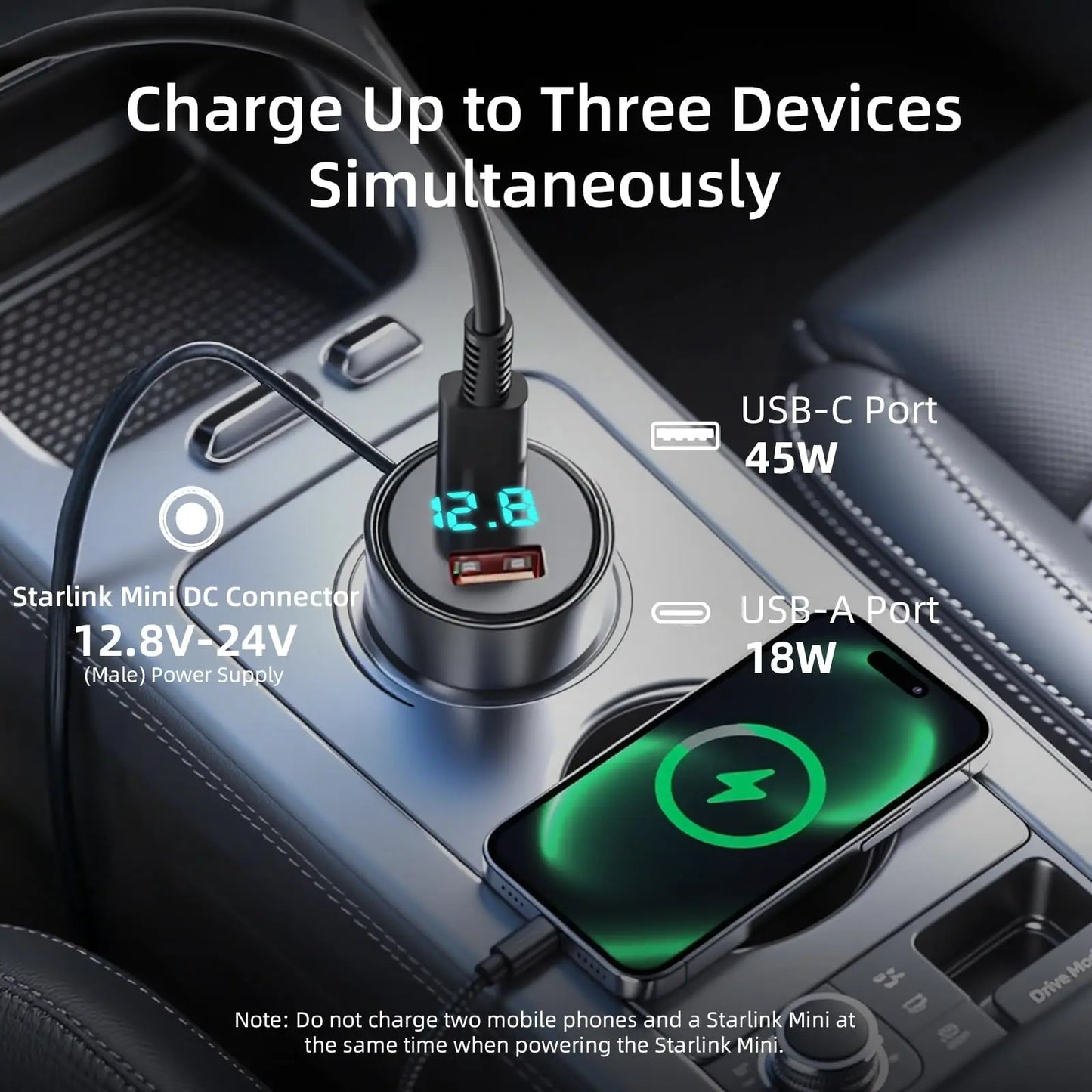 3-in-1 Starlink Mini Cable 3M/5M High Speed Charging USB C/USB A Ports,12-24V Starlink mini car Charger to DC Cable Waterproof