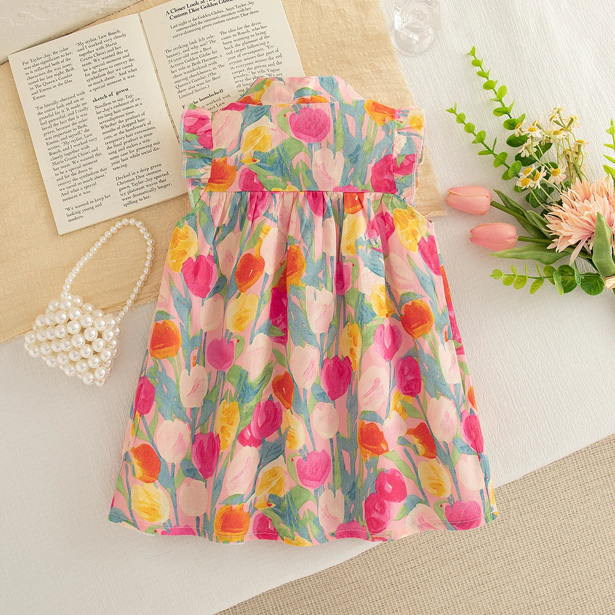 Summer Baby Girl Dress Sweet Flower Printed Sleeveless Girl Dress Korean Style Children Clothing