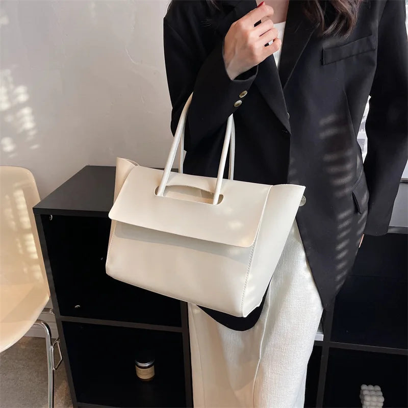 Large Capacity Women's Tote Bag Luxury PU Leather Shoulder Bag French Vintage Top-handle Handbag Casual Commute Shopper Bags