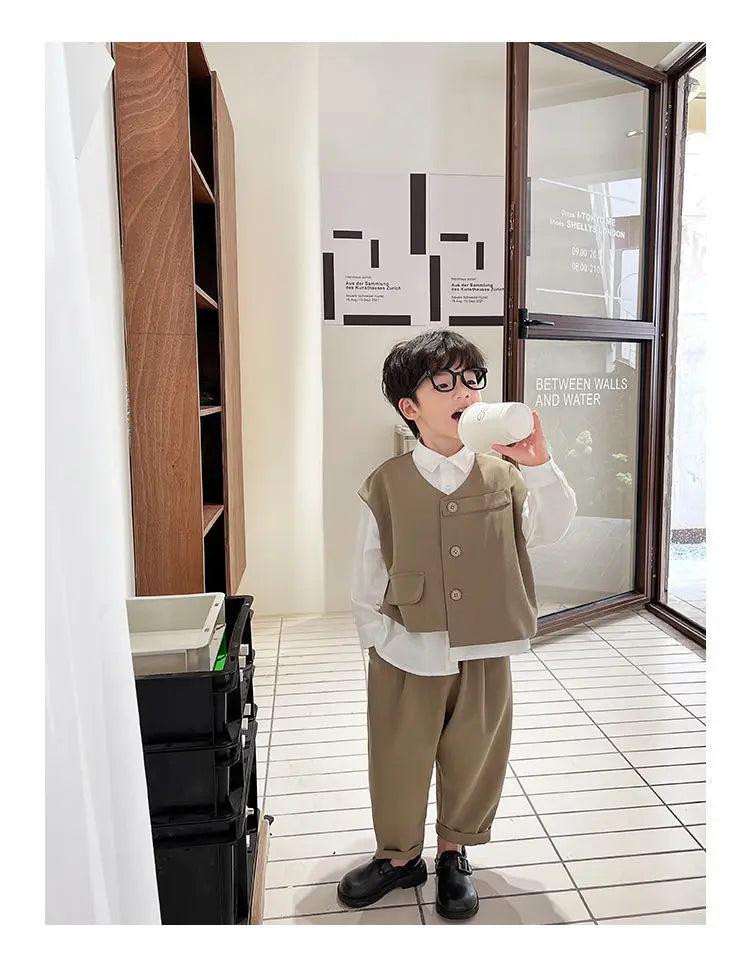 3 PCS set Spring Autumn Boy Clothing set Casual vest+ top+ Pant Kid Children baby toddler boy korea designer clothes 2-10 years