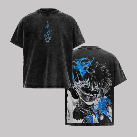 Japan Vintage Washed Dabi Graphic T-shirt Anime My Hero Academia Oversized T Shirt Men Women Clothes Cotton Short Sleeve Tees