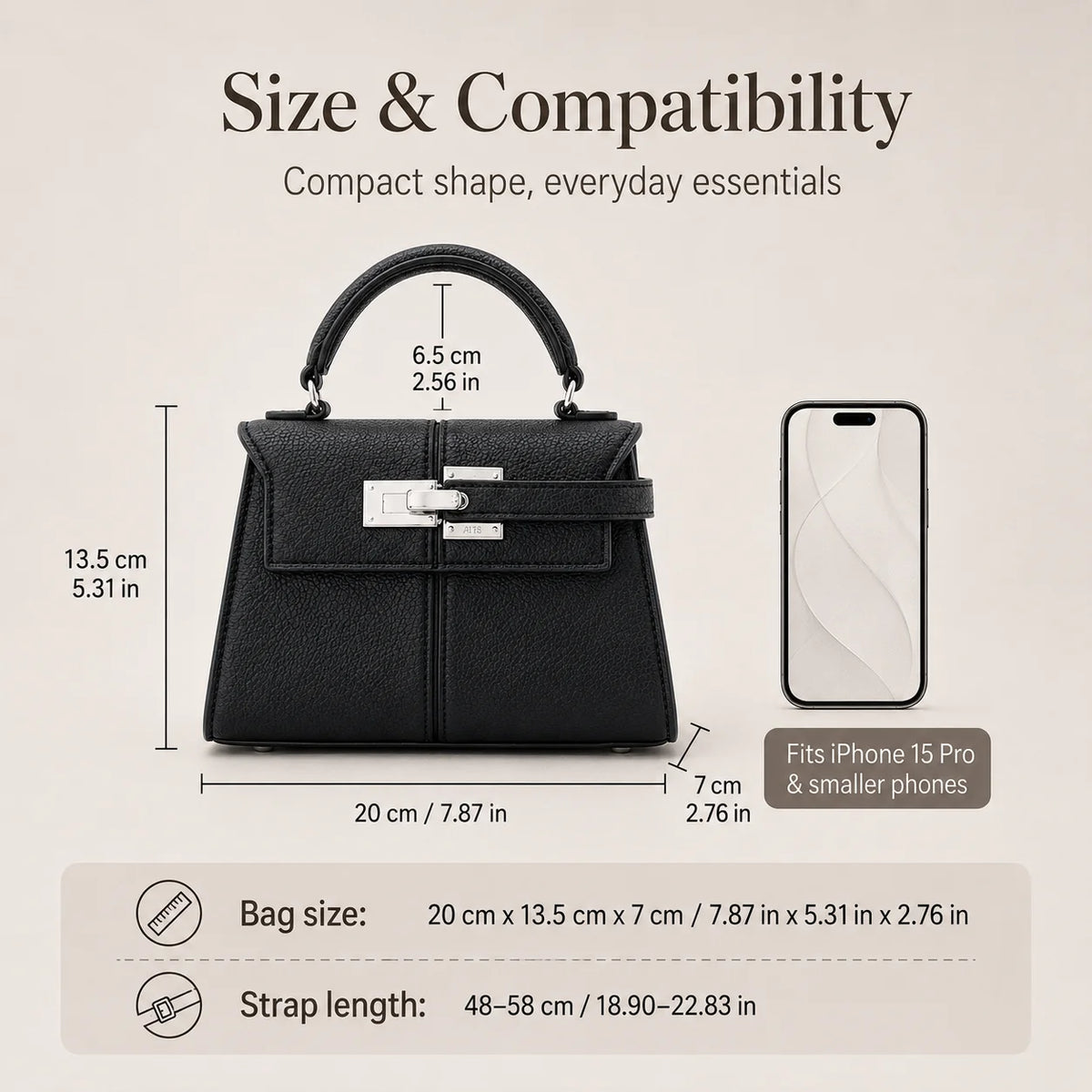 Luxury Elise Mini Square Crossbody Bag: Black Vegan Leather Designer Handbag - High-End Shoulder Purse for Women