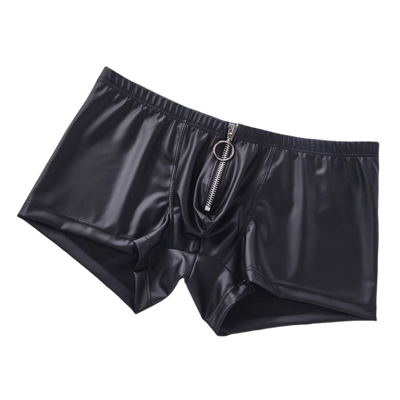 Sexy Men's Panties Faux Leather Men Boxer Shorts Underpants Zipper Slip Homme U Pouch Mens  Boxers Lingerie Cueca Calzoncillo