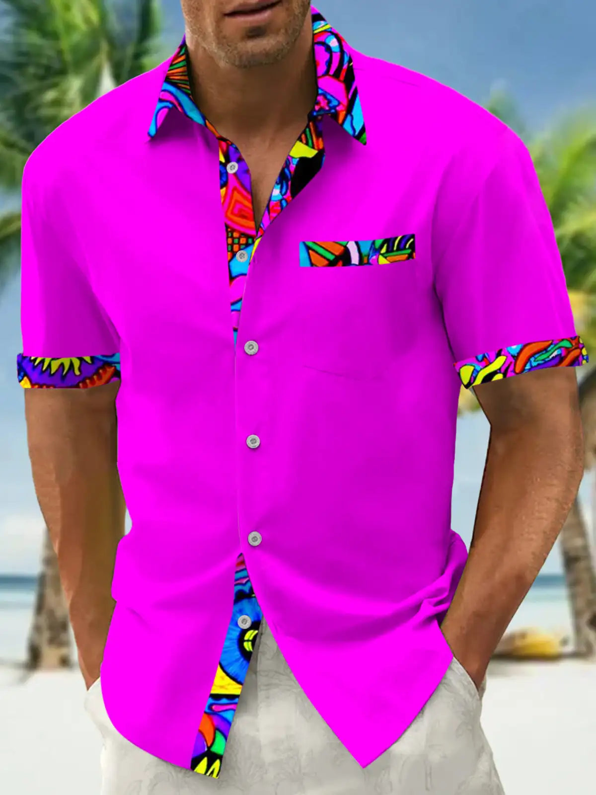 Men's shirts, button up shirts, casual shirts, spring and summer, printed short sleeves, daily, fashionable, comfortable