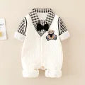 Baby Boys Faux Vest & Shirt 2-Piece Style Bodysuit  Romper Crawling Suit for Newborn Infant Cute Chic Gentleman Outfit