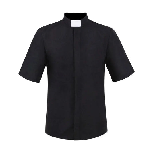Priest Collar Shirt Men Clergy Stand-up Catholic Church Minister Preacher Summer Short Sleeve Tops Roman Blouse S-5XL