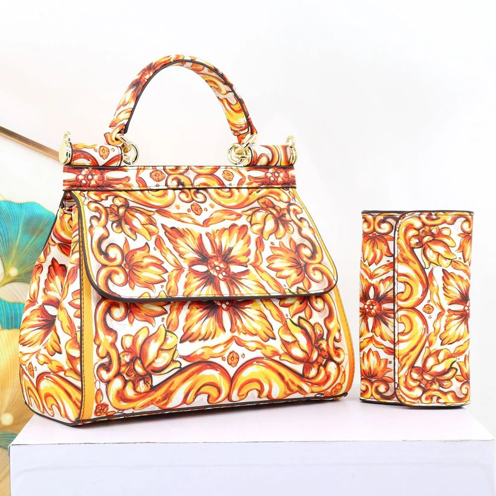 Luxury Women Bags Leather Vintage Painting Art Purse Handbags Girl Shoulder Bag Fashion Cross Body Messenger Bag Female Totes