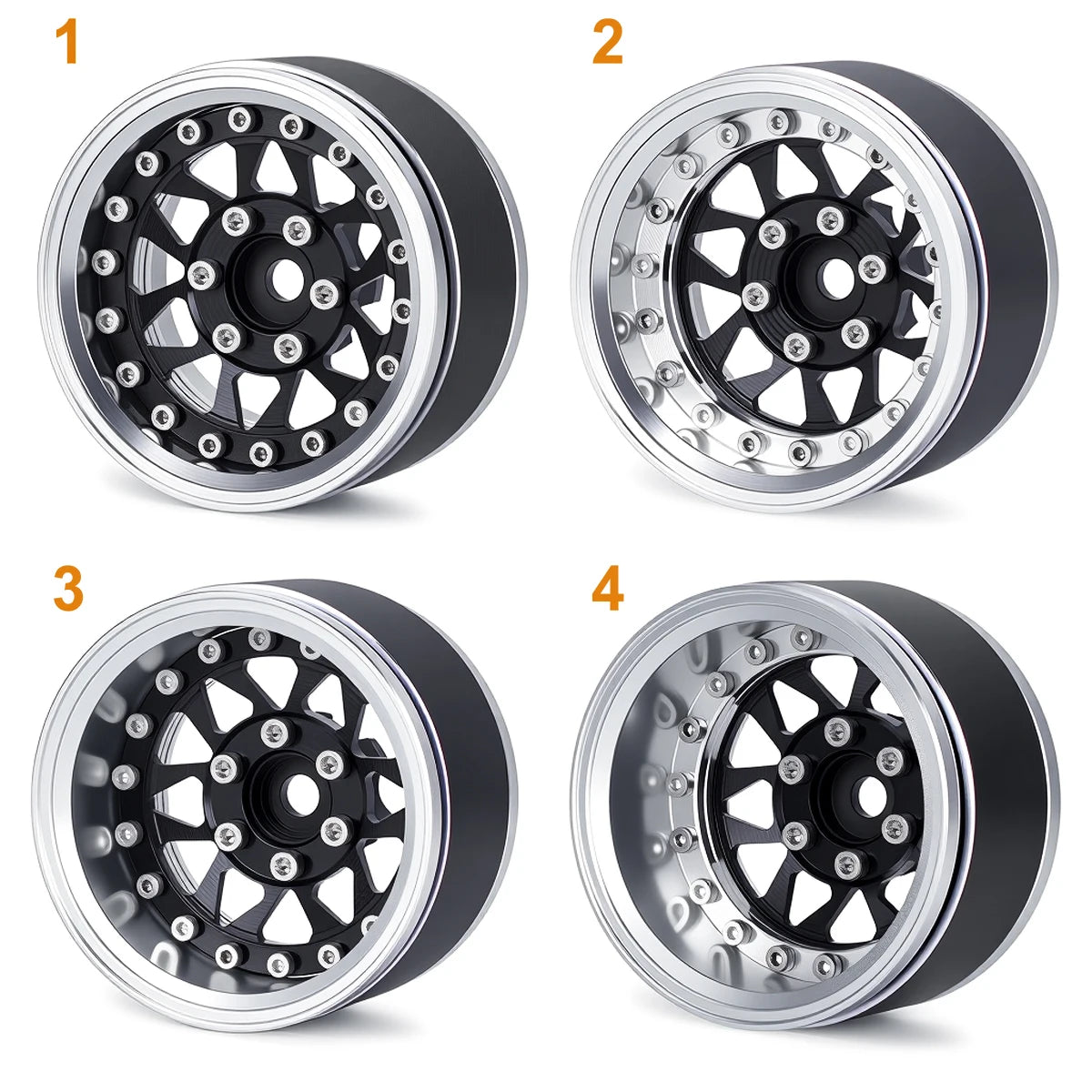 4Pcs 1.9 Aluminum Beadlock Wheel Rims Adjustable Offsetfor 1/10 RC Crawler Car TRX4 TRX6 SCX10 90046 GEN7 8 D90 Upgrade Parts