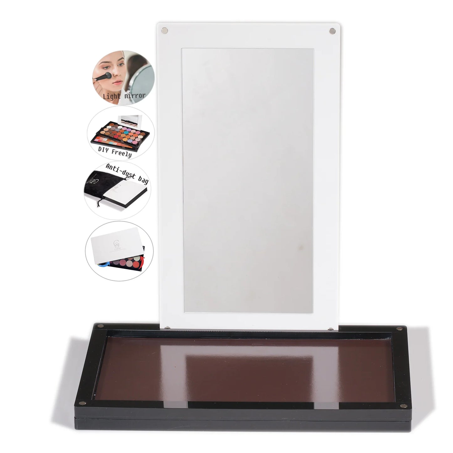 empty magnetic makeup palette acrylic storage box for eyeshadow depotting tool case ,stackable layers with mirror large size