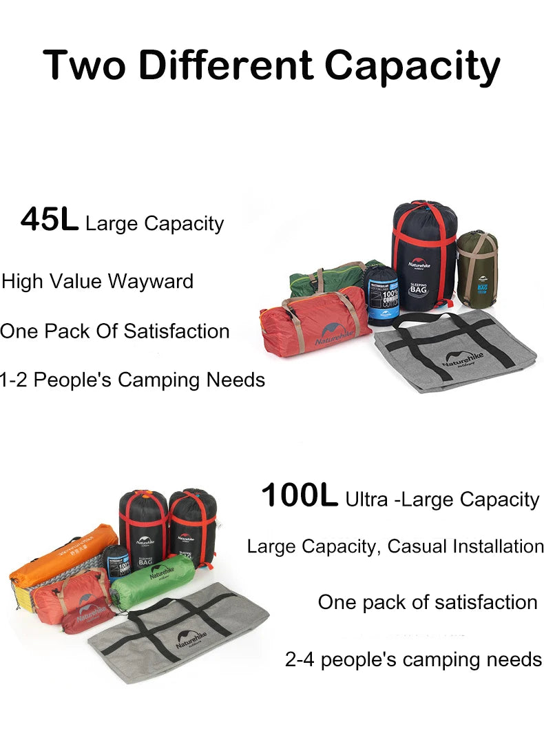 Naturehike Folding Large Capacity Storage Bags 45L 100L Carry Bag Camping Accessories Travel Bag for Family Outdoor Activities
