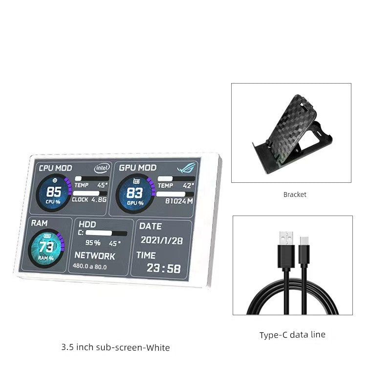 Turing Zhixian 3.5-Inch Computer Chassis Sub-Screen IPs Full View USB-C Sub-Screen Computer Temperature Monitoring
