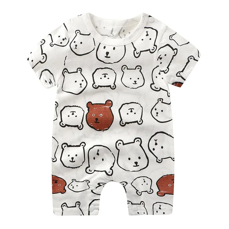 Breathable Cotton Baby Cartoon Jumpsuits, Short Sleeve Bodysuit for Newborn Infant Boys Girls Rompers of Crawling Clothes