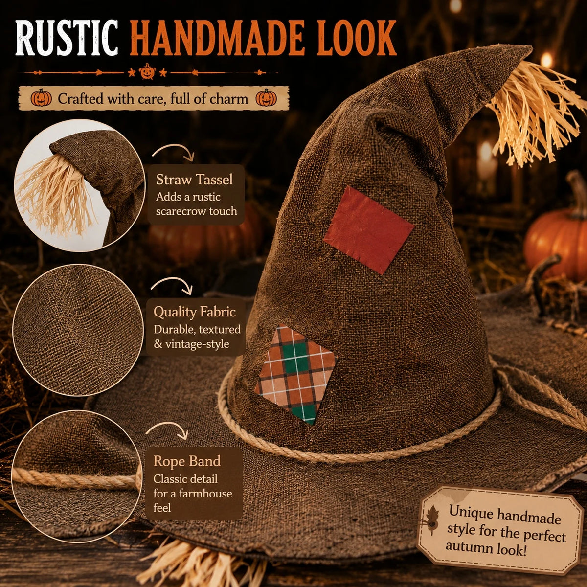 Halloween Witch Hat for Women, Pumpkin Patch Costume Accessory for Fall Festival